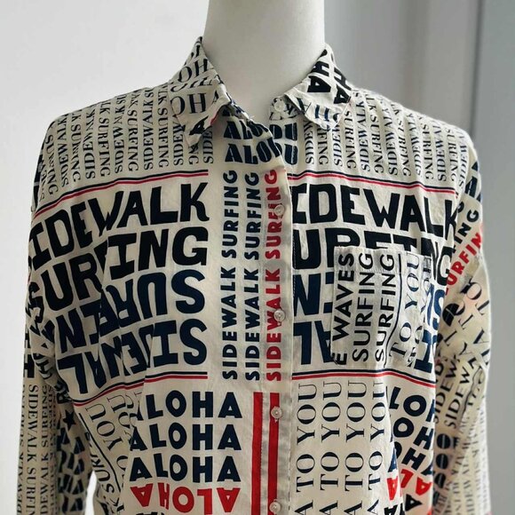 Scotch & Soda Typographic Aloha Print Cotton Viscose Button-Down Shirt – US S - Picture 4 of 13